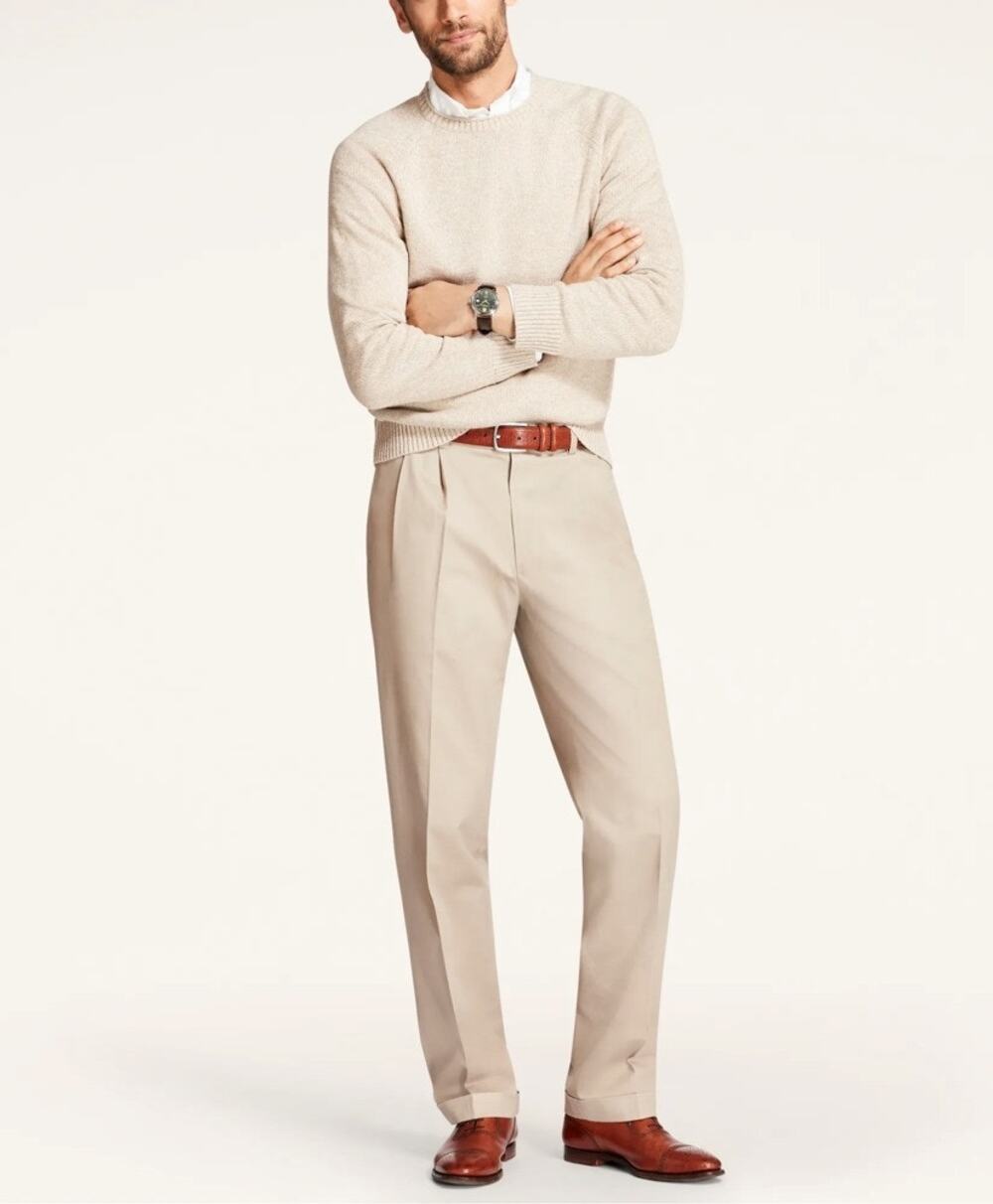 Brooks Brothers Pleated Traditional Fit Cotton Advantage Chino Pants Mens 35x30